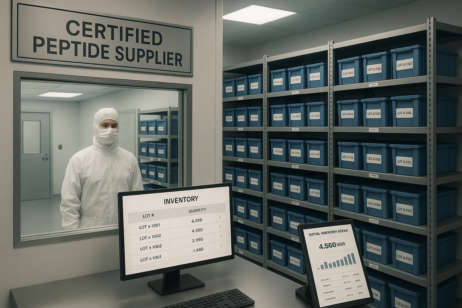 Certified peptide supplier cleanroom illustration