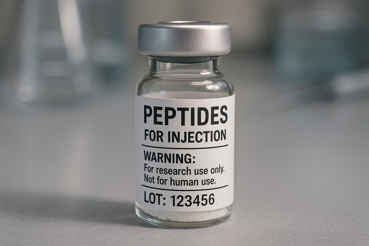 Illustration of a compliant peptide vial label layout