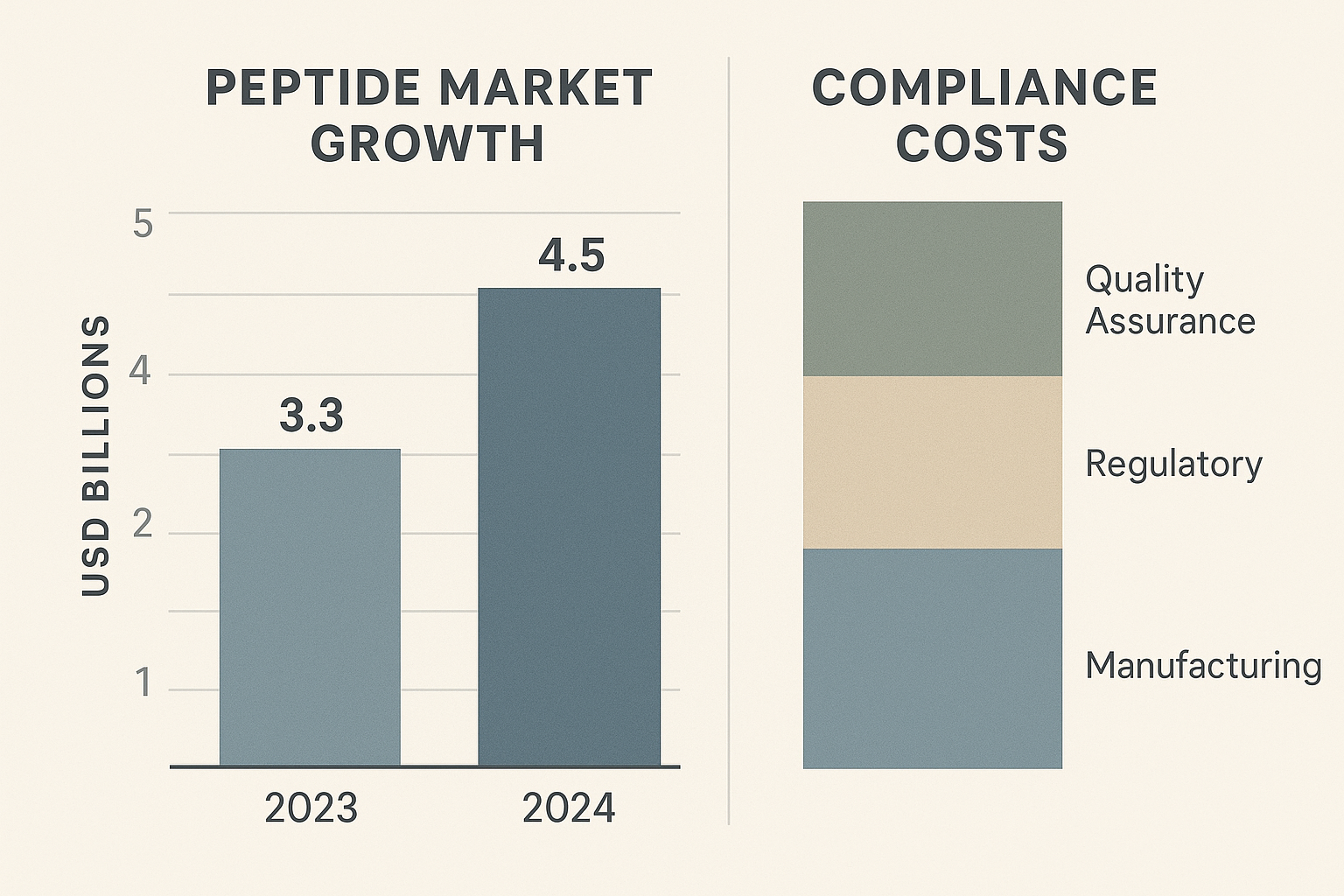 Peptide market growth chart 2023‑2024 with compliance expense breakdown