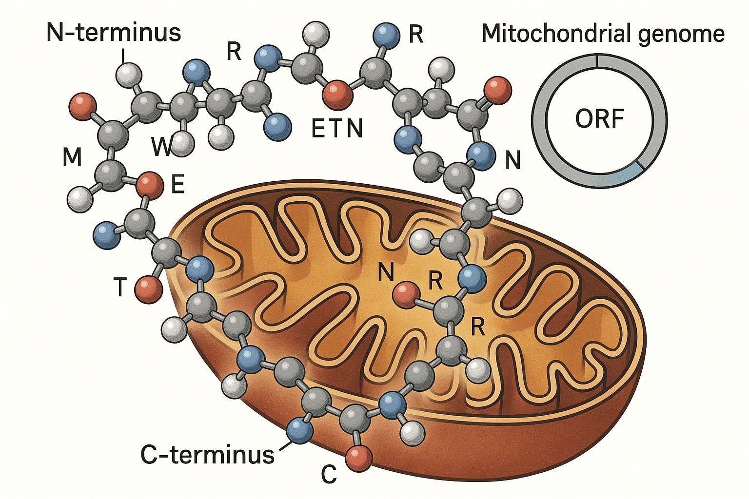 Diagram of MOTS‑c peptide structure and signaling pathway