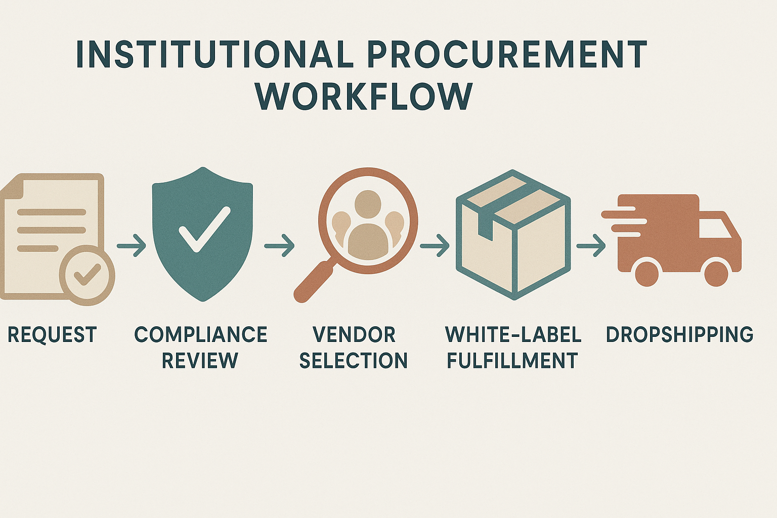 Diagram of the YourPeptideBrand white‑label workflow from label printing to dropshipping
