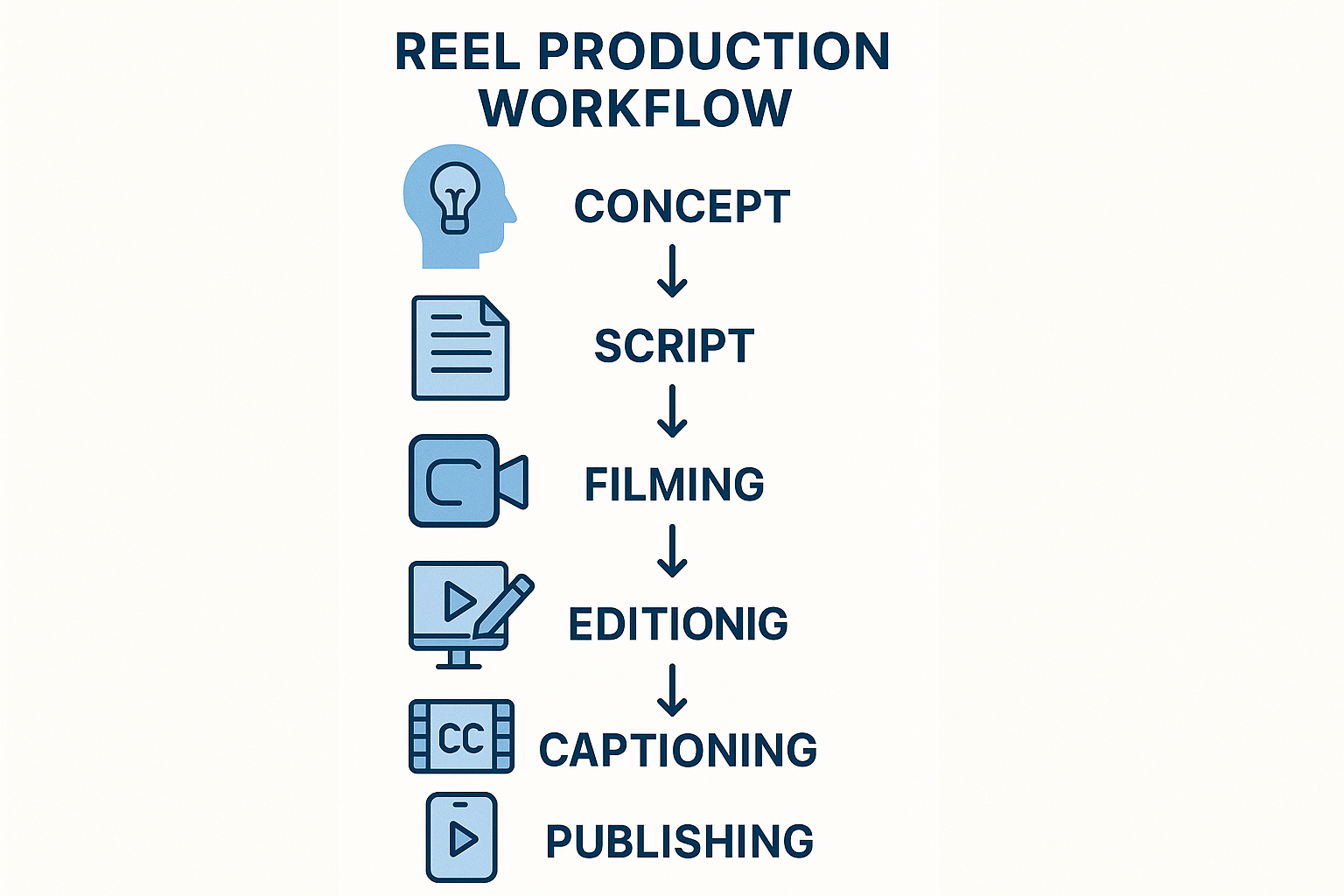 Step‑by‑step reel production workflow infographic