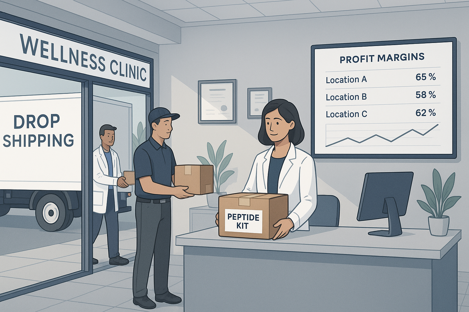 Diagram illustrating the VC‑backed peptide supply chain for clinics