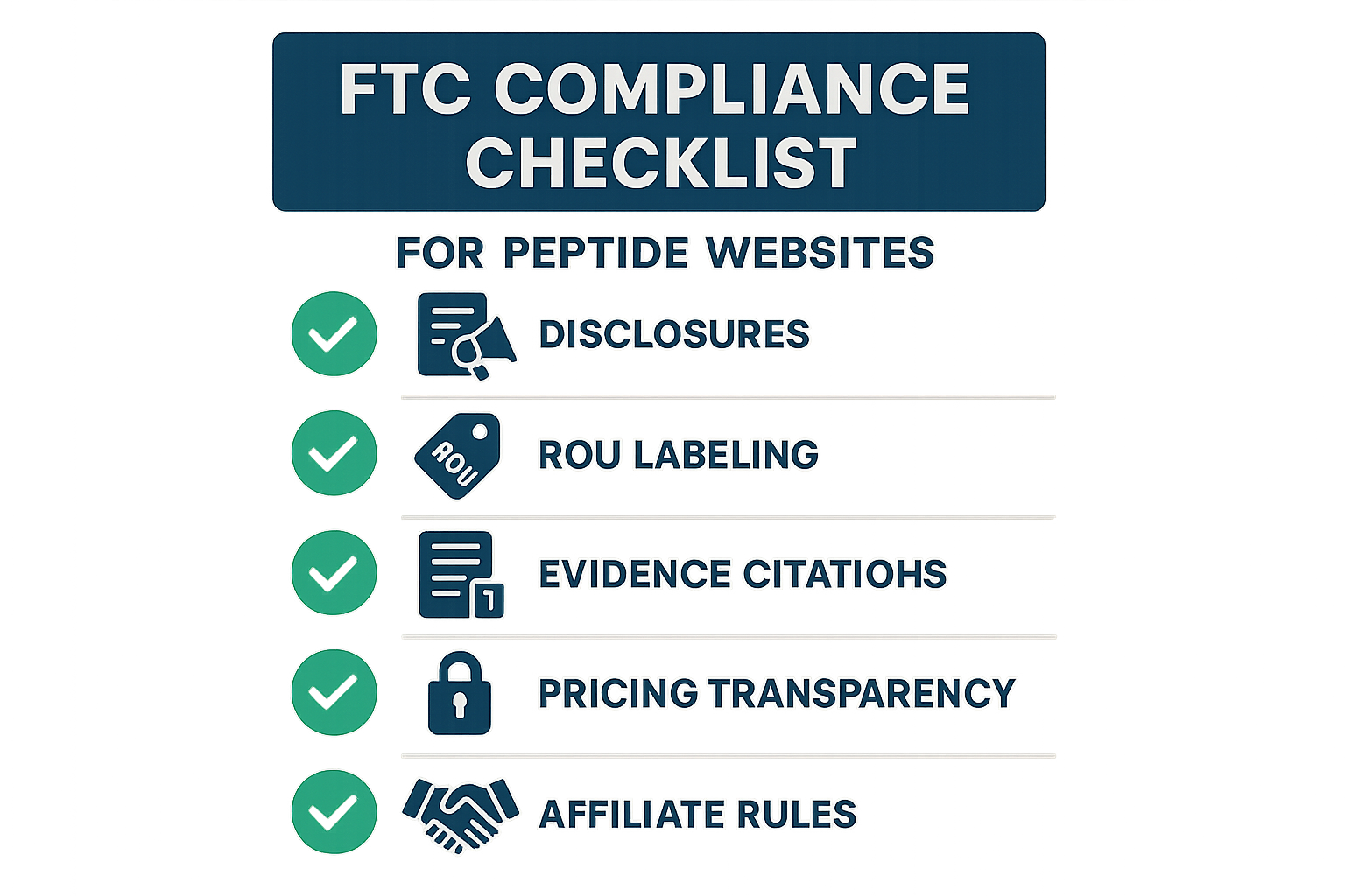 FTC compliance checklist infographic for peptide websites