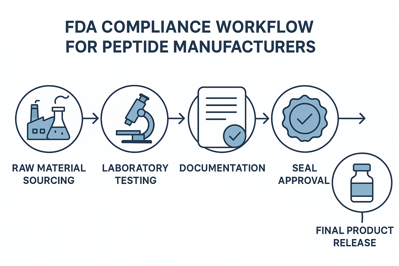 FDA compliance workflow infographic for peptide manufacturers
