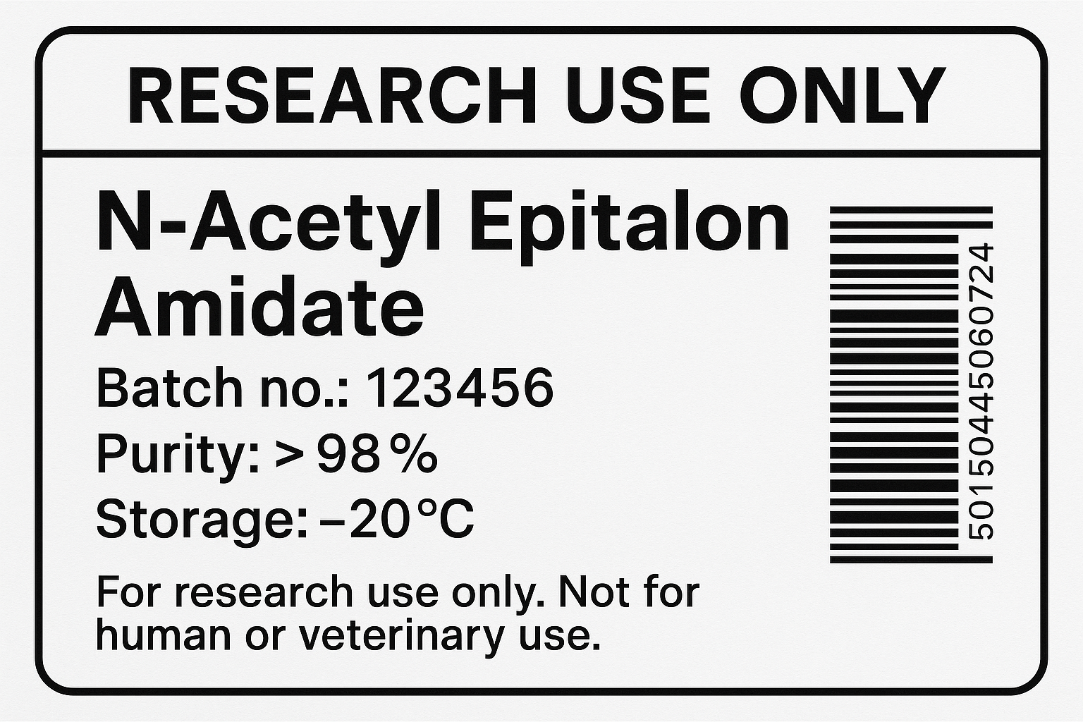Mock-up label for N‑Acetyl Epitalon Amidate (RUO) showing required elements