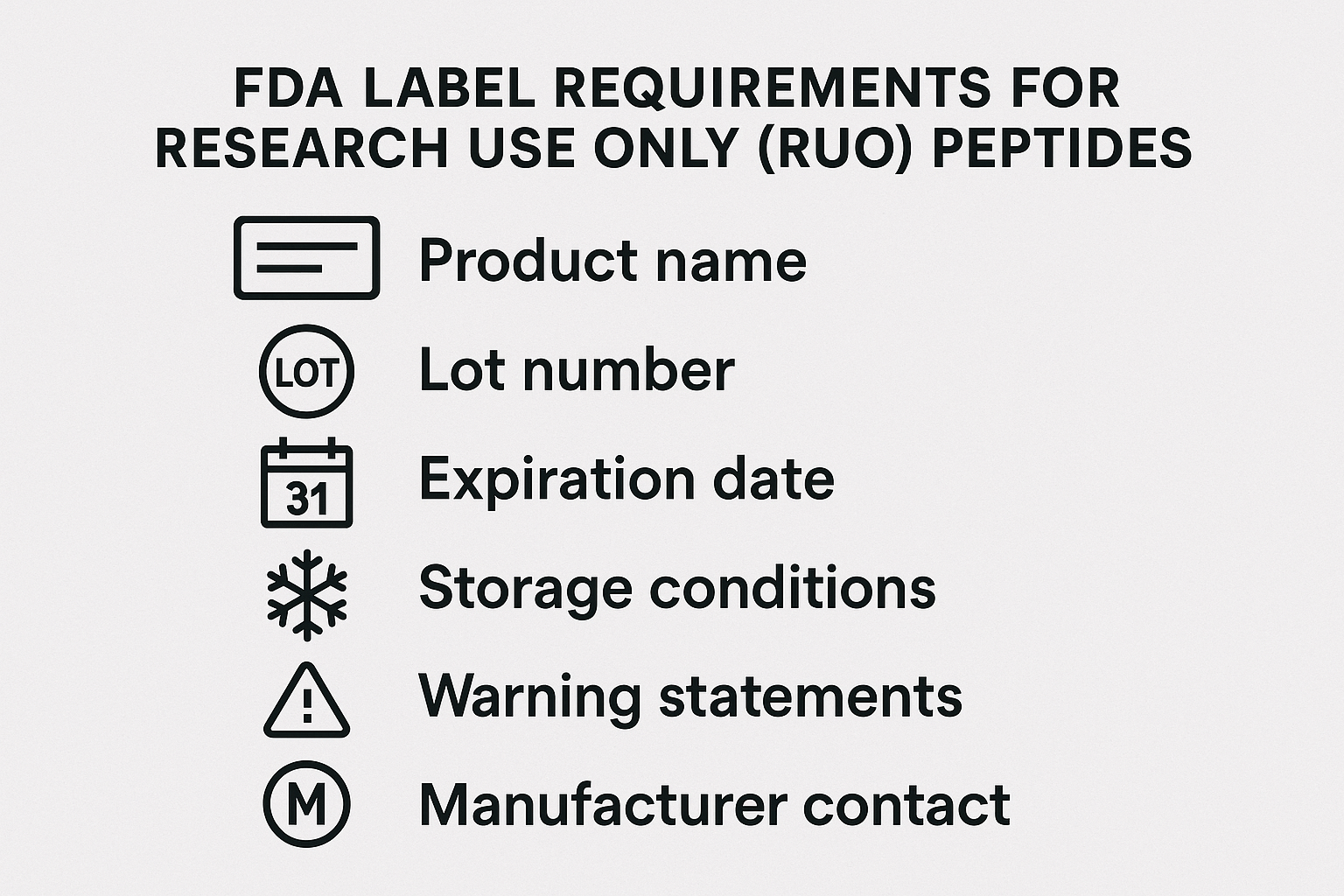 Checklist of core FDA label elements for RUO peptides