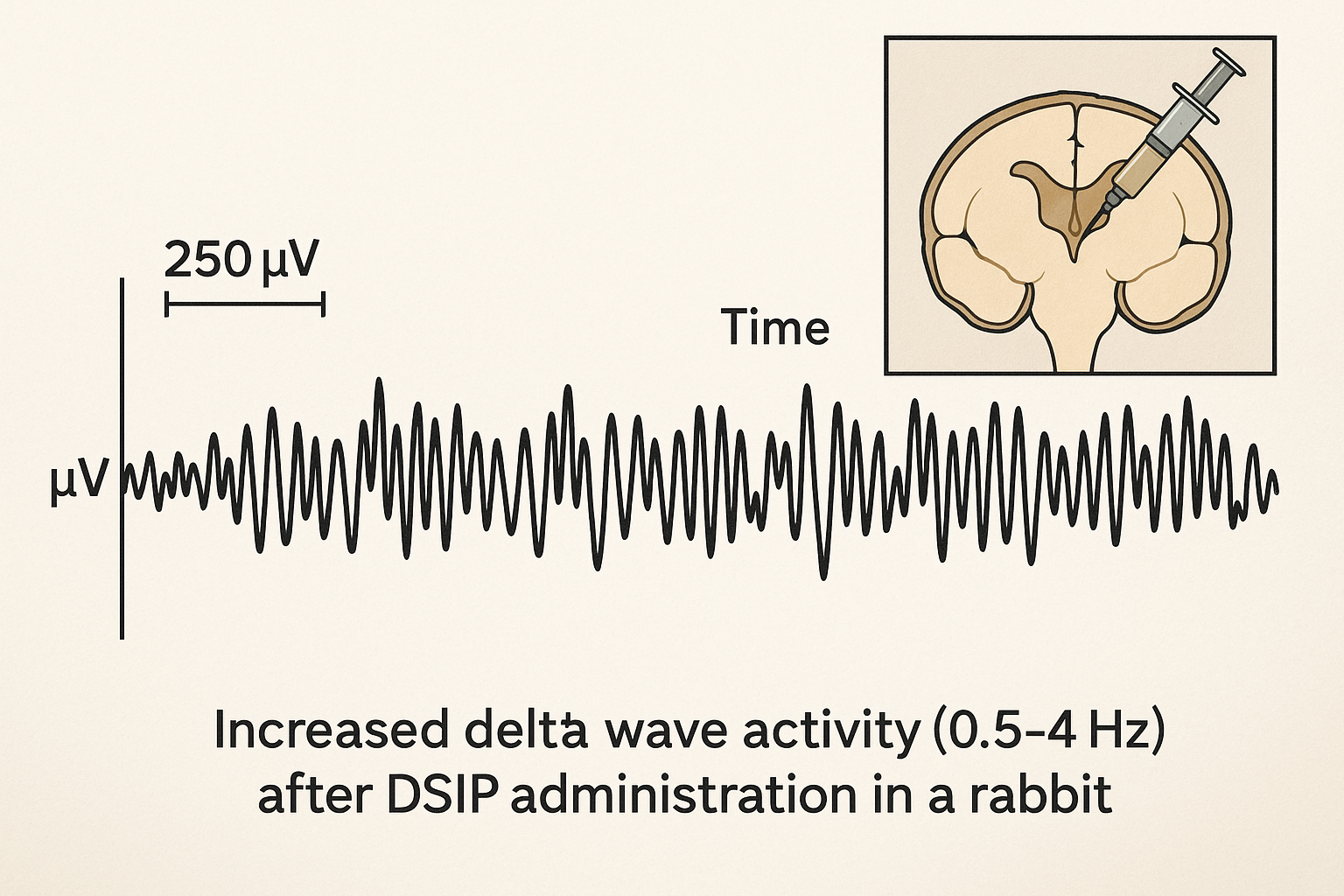 EEG recording showing increased delta activity after DSIP administration