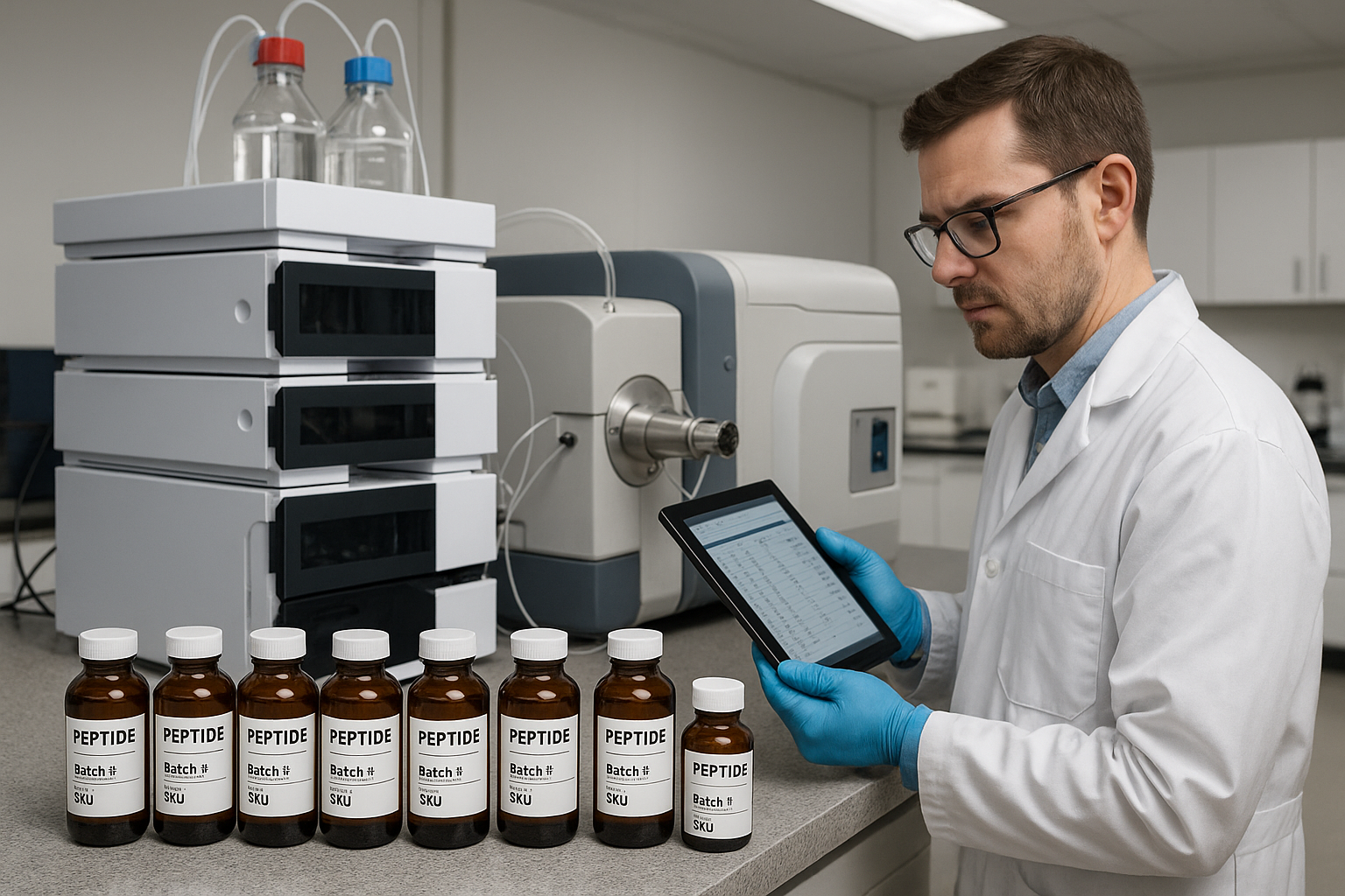 Workflow diagram showing in‑process testing steps for peptide production