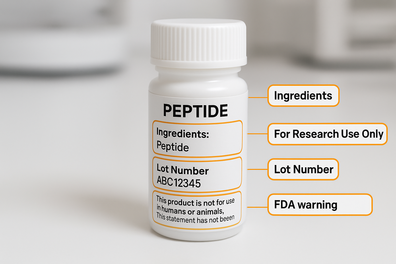 Compliant RU-O peptide label with highlighted mandatory sections