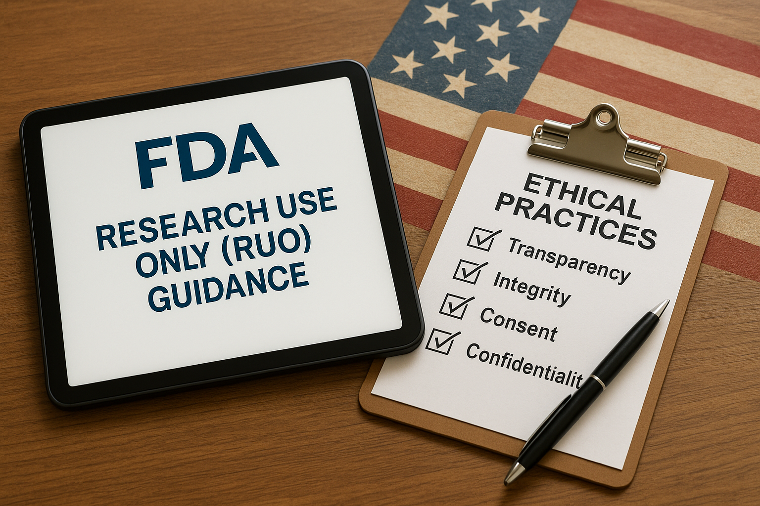 Diagram illustrating FDA compliance steps for RUO peptides
