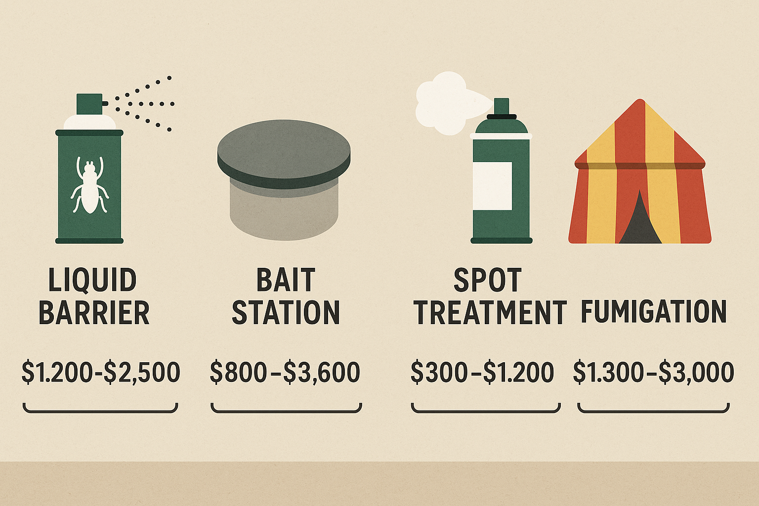 Illustration of termite treatment options and pricing