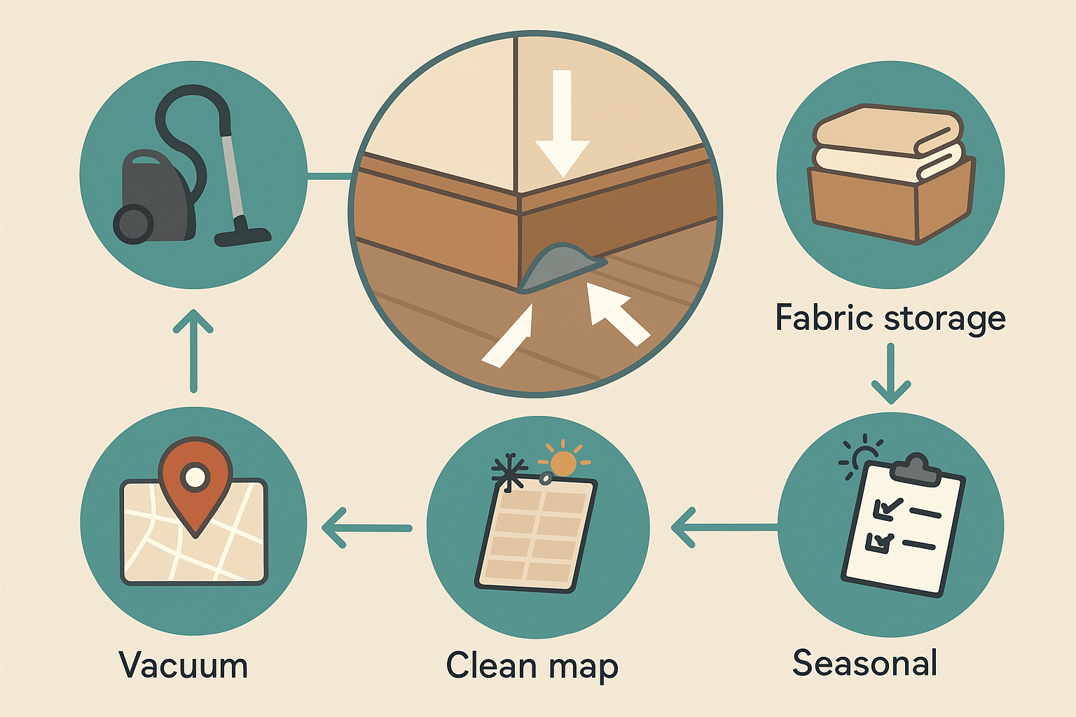 Infographic showing steps to prevent carpet beetles in the home