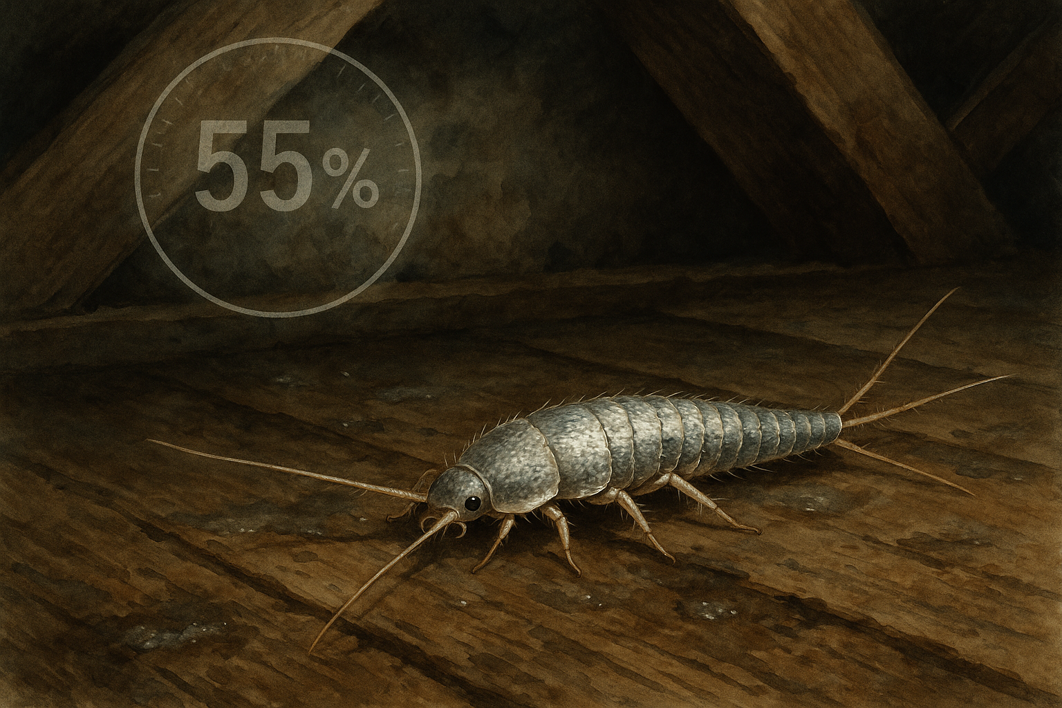 Illustration of silverfish life cycle and habitat preferences