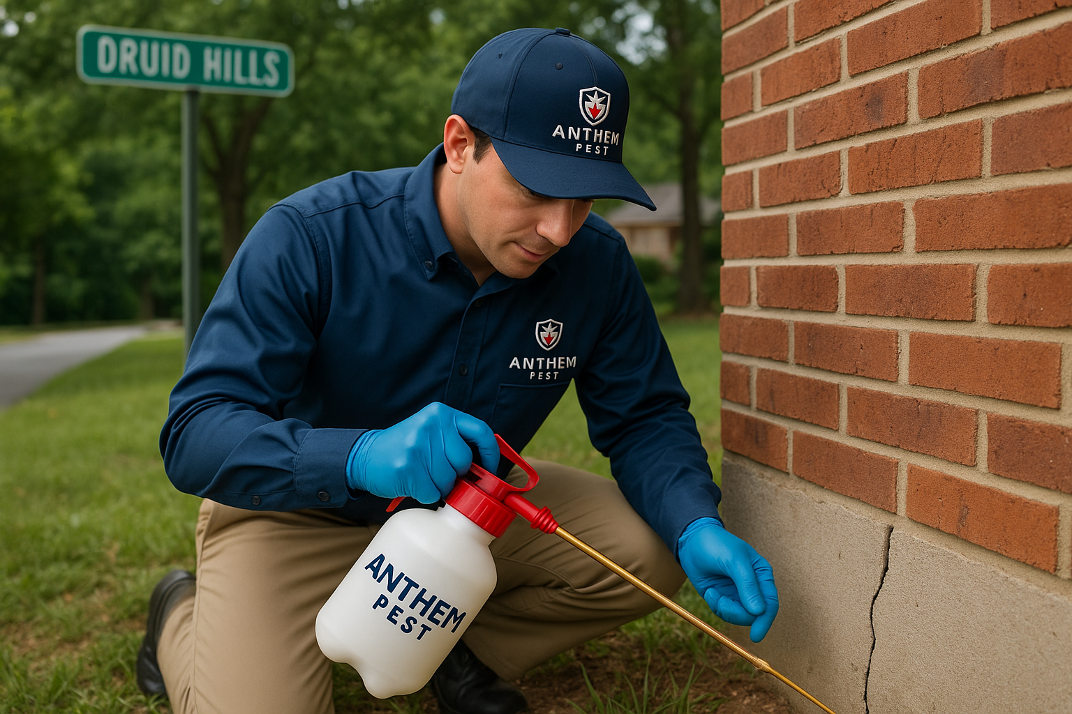 Anthem Pest technician arriving at a Druid Hills home for emergency earwig treatment