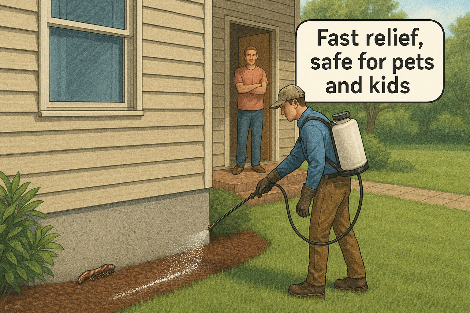 Millipede Inspection in Decatur, Georgia: What to Expect and When to Call a Pro 4 Illustration of Anthem Pest barrier spray application around a home foundation