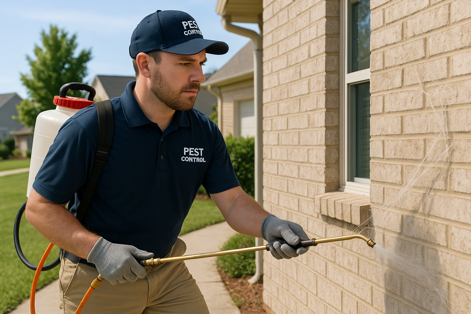 Spider control technician inspecting a home