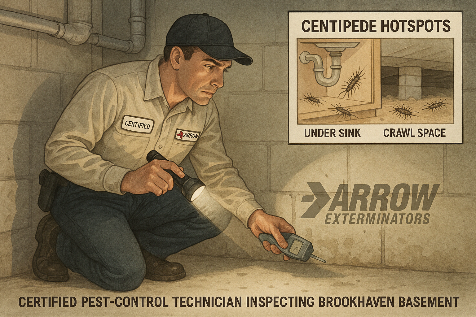 Diagram of IPM steps reducing centipede activity