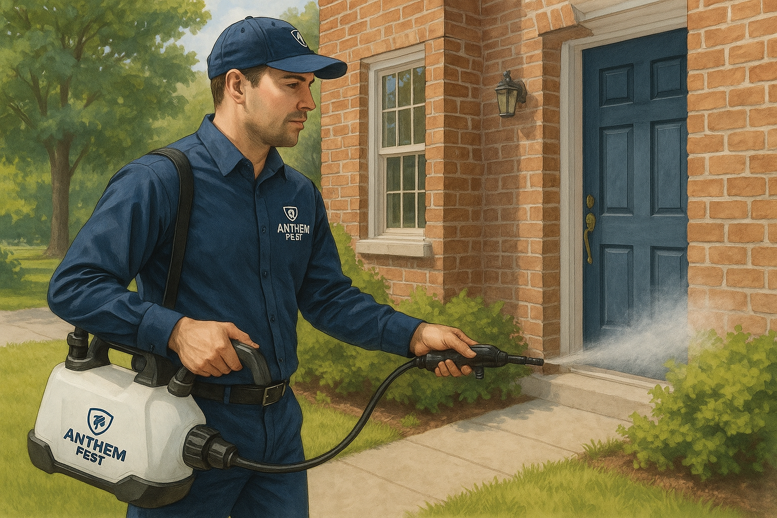 Emergency Millipede Control in Druid Hills, Georgia: What to Do Right Now 4 Anthem Pest technician applying treatment