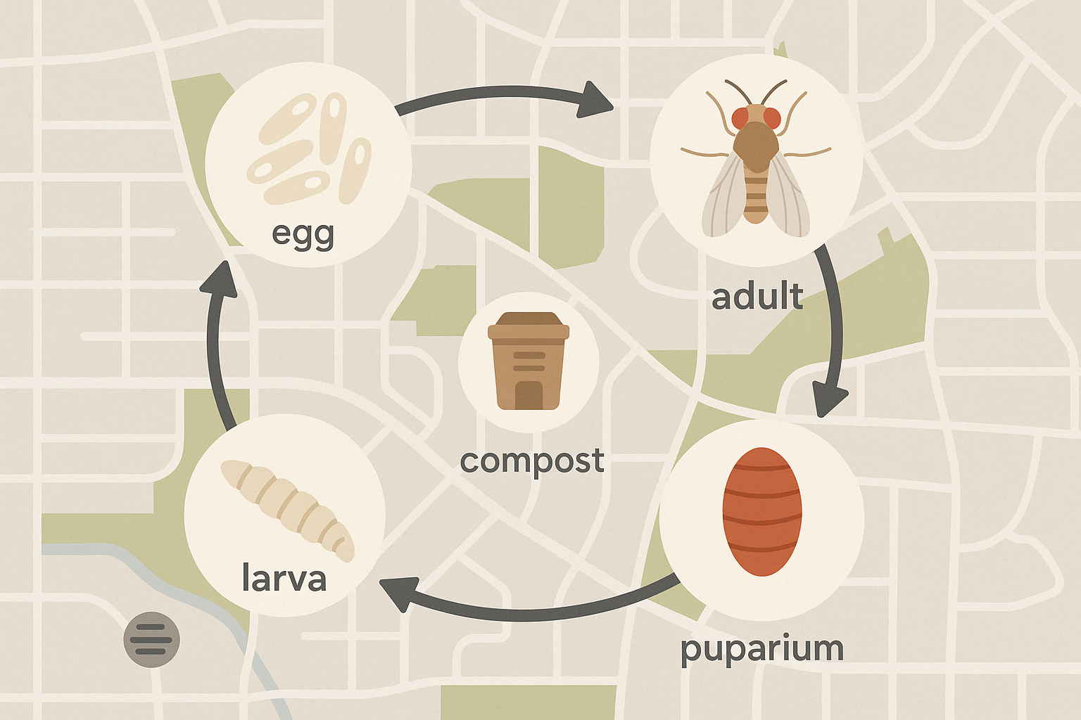 Fruit fly breeding sites in a kitchen