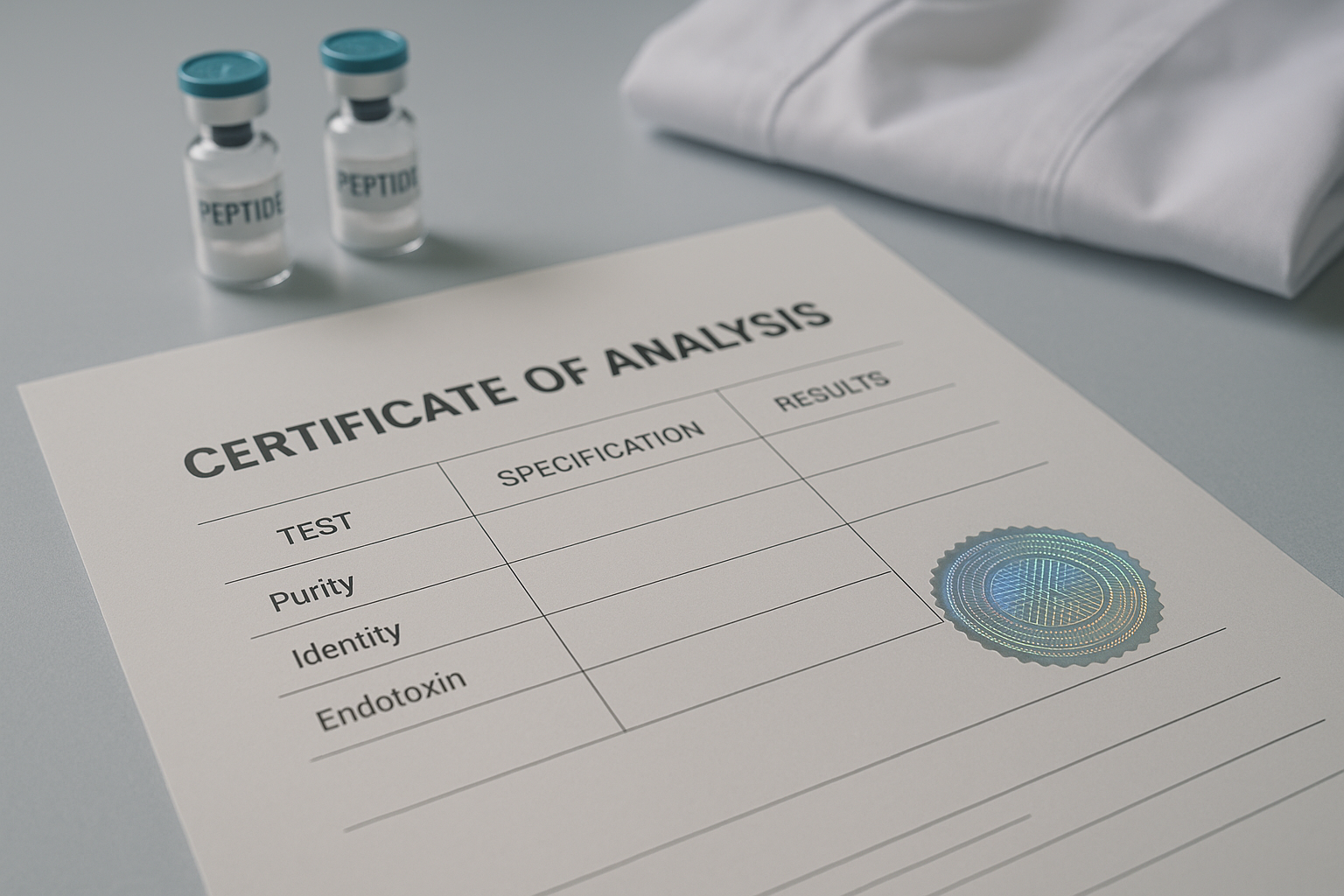 Sample peptide Certificate of Analysis layout