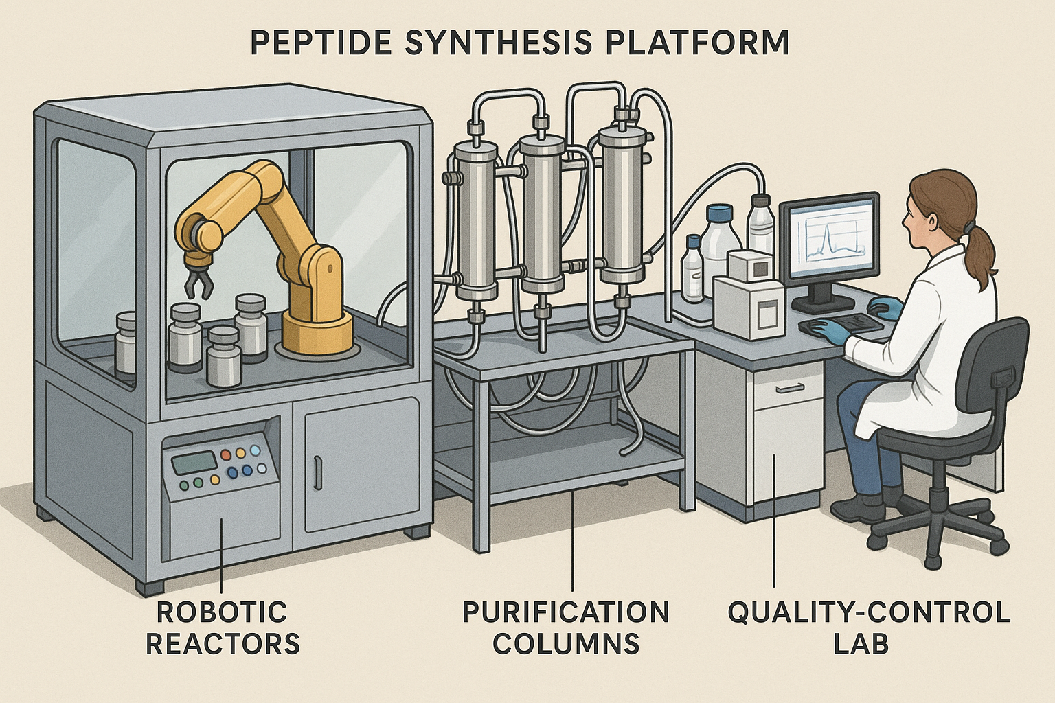 Cutaway view of an automated peptide synthesis platform