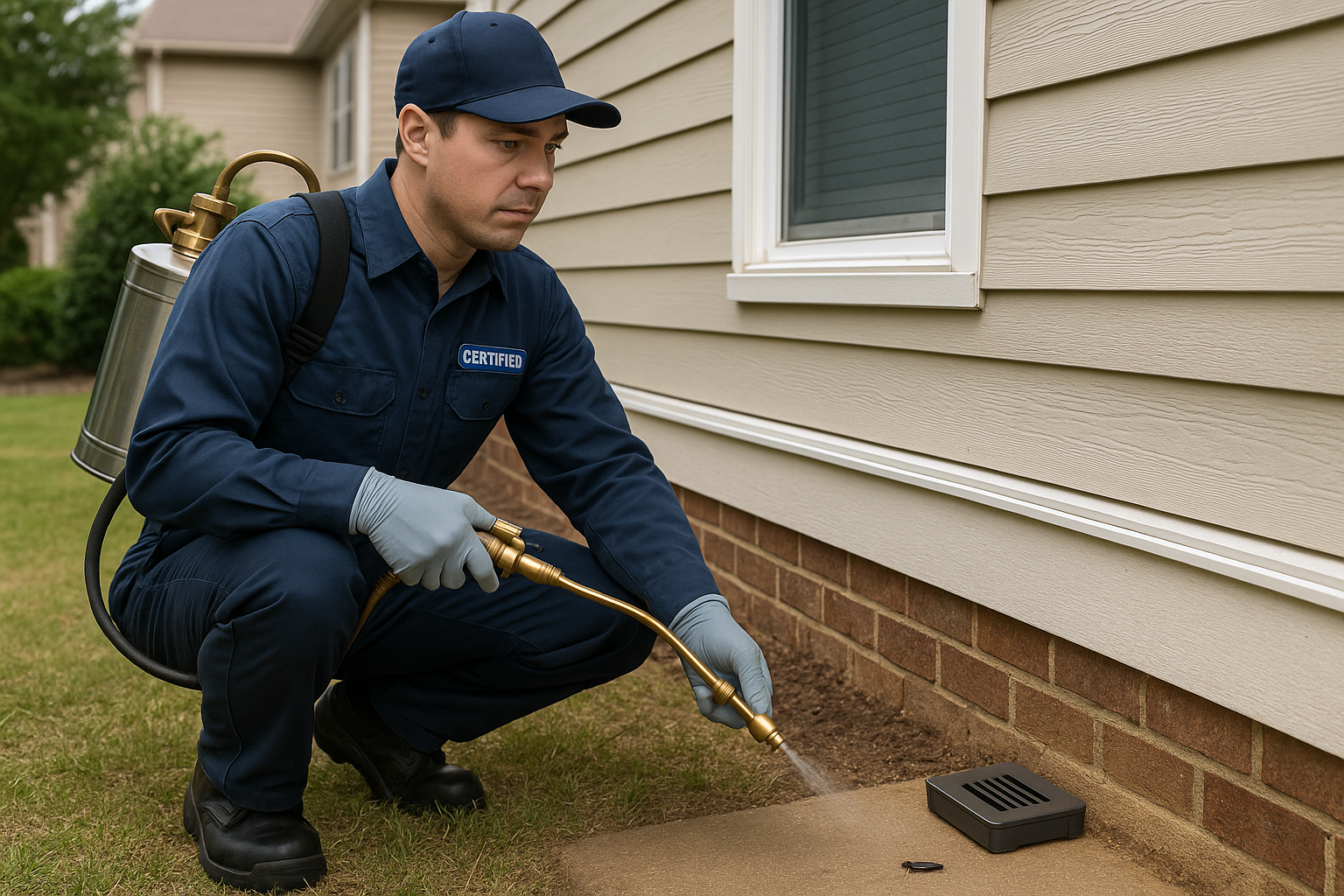 Illustration showing earwig treatment steps in a residential setting
