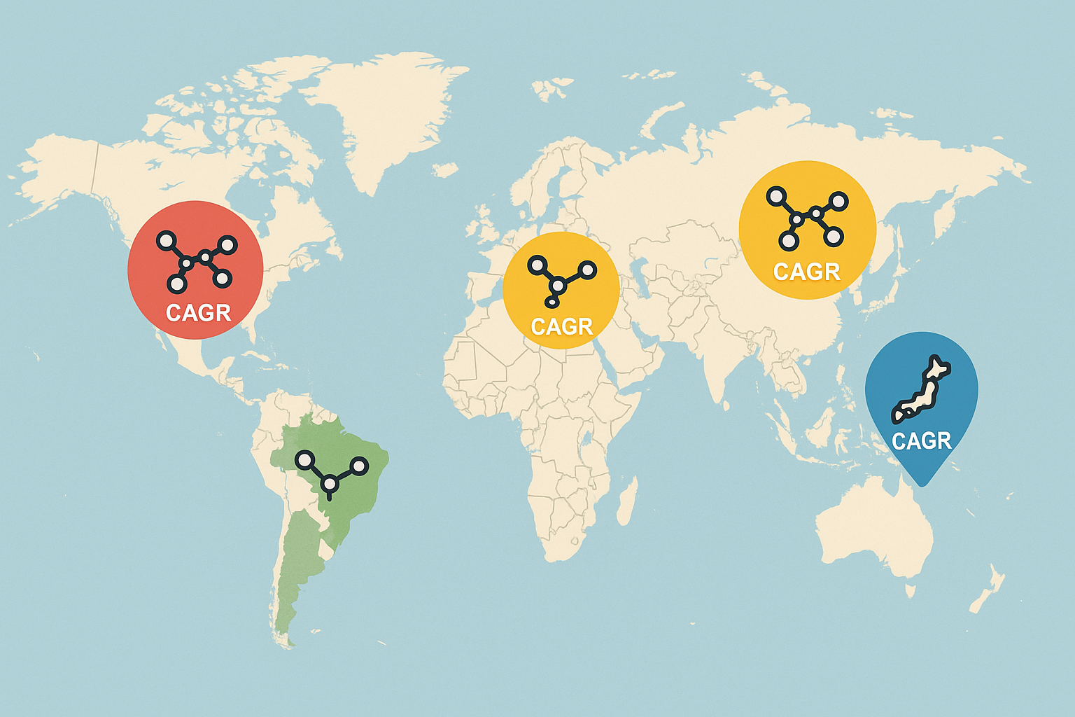 World map showing the five fastest‑growing peptide markets