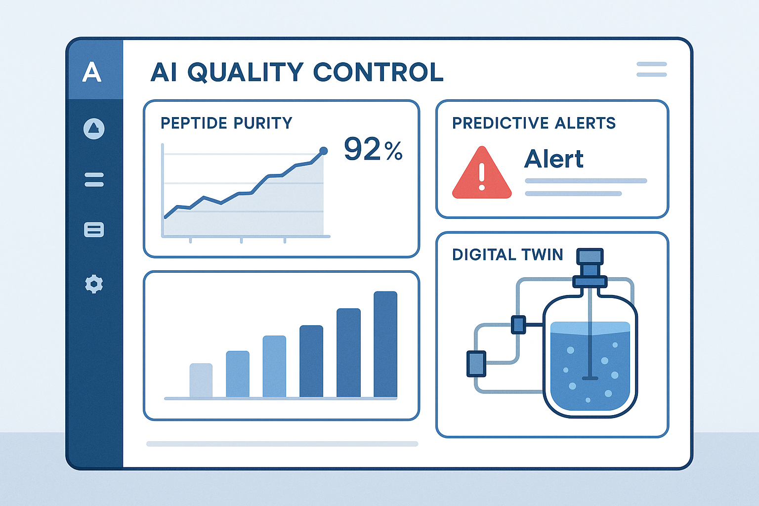 AI-driven purity monitoring dashboard showing live metrics, trend lines, and risk scores