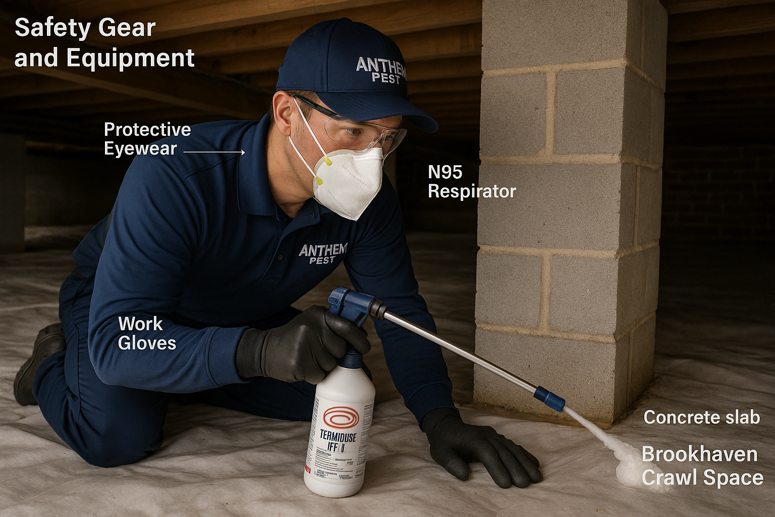 Emergency Termite Control in Brookhaven, Georgia: What to Do Right Now 4 Professional applying termite treatment in a residential foundation