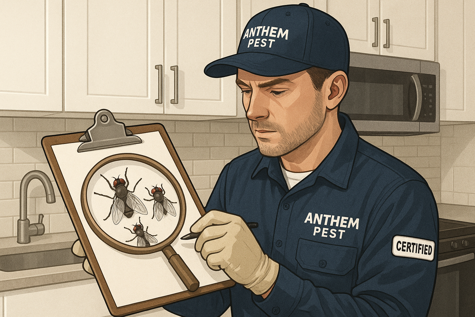 Homeowner inspecting a kitchen for house flies