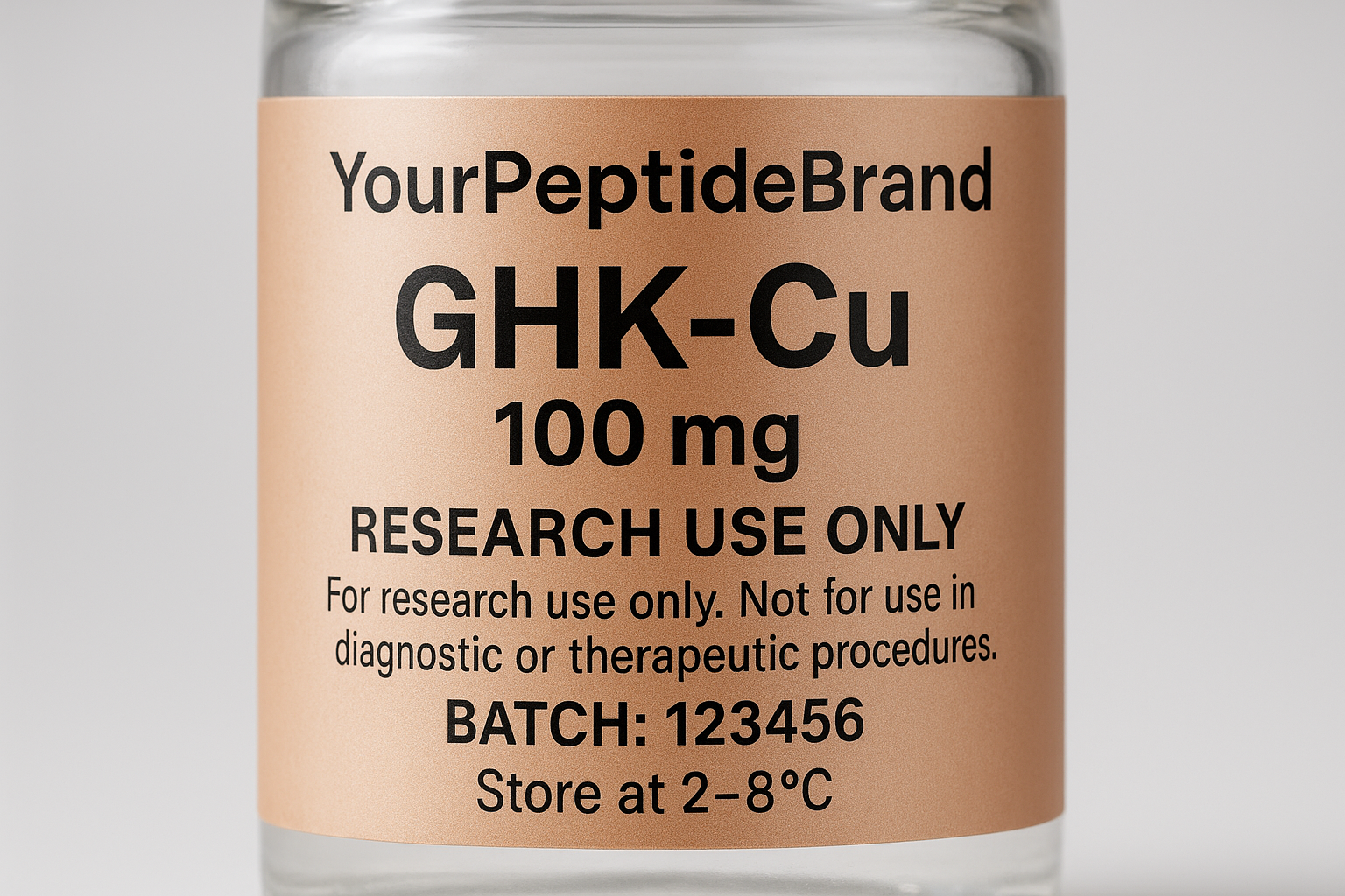 Sample FDA-compliant RUO label showing legend, batch number, storage instructions, and hazard statements