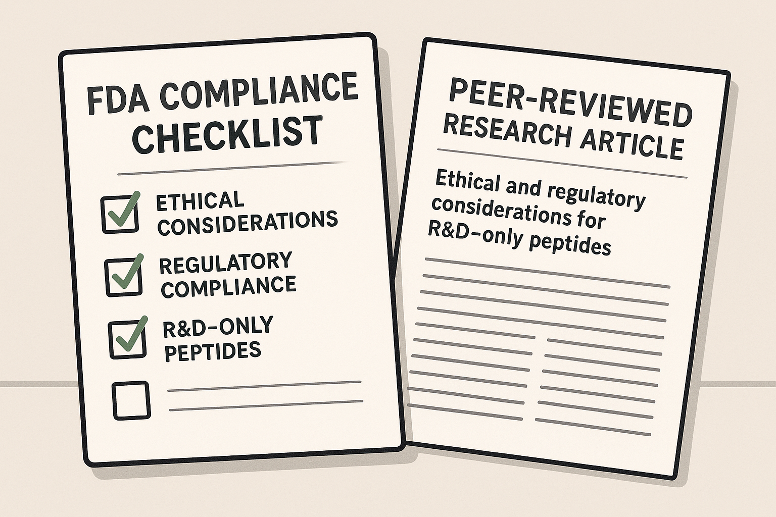 Illustration of an FDA compliance checklist beside a research article thumbnail