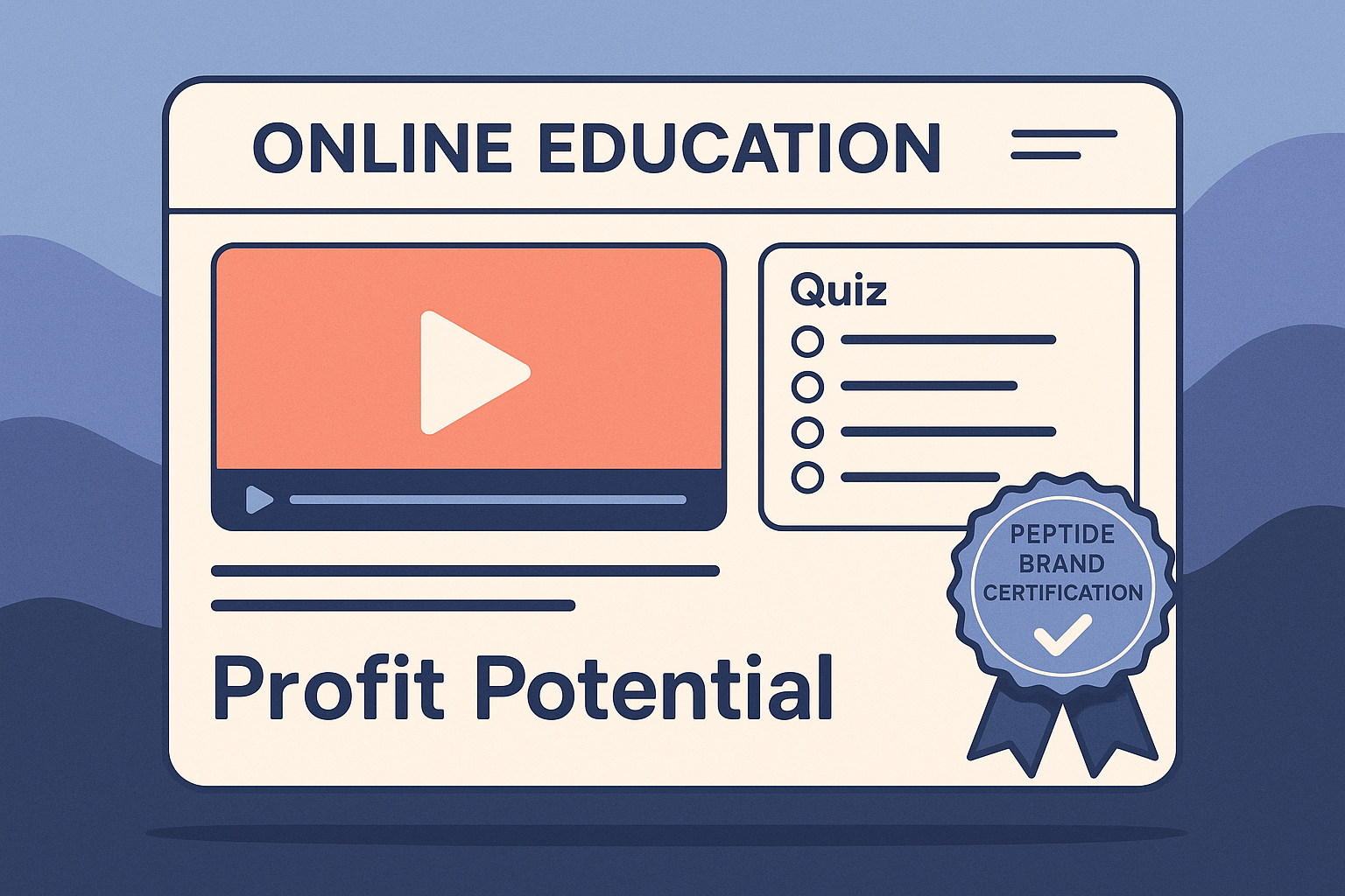 Illustration of a modern e‑learning user interface for peptide education