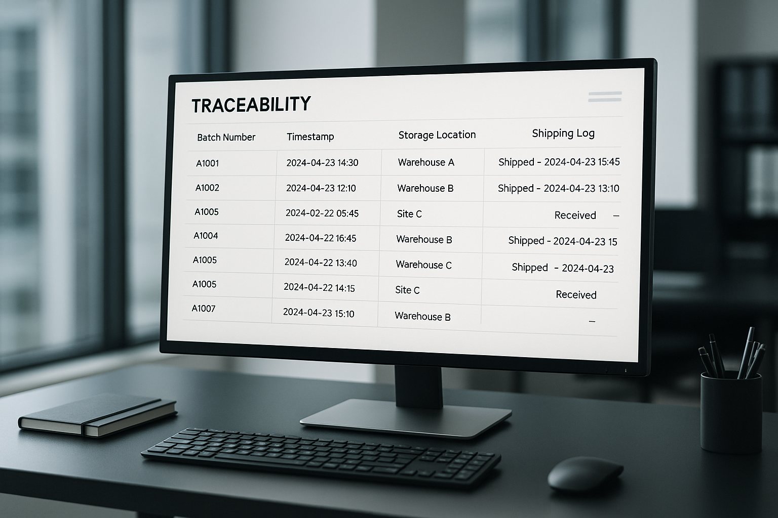 Digital traceability dashboard view