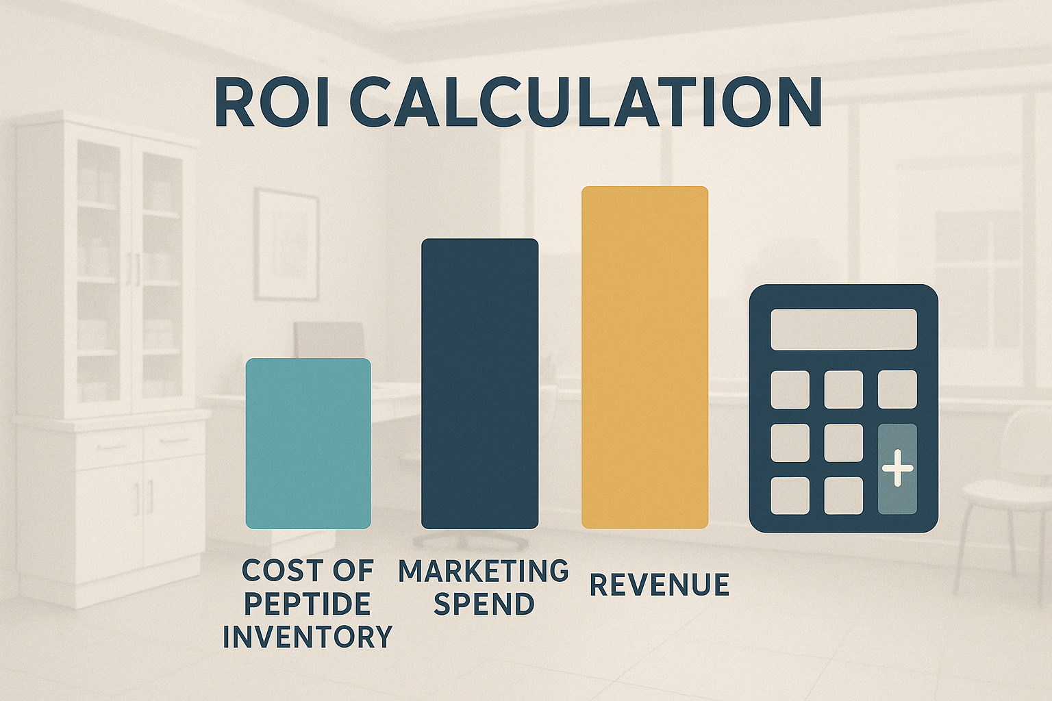 Bar chart showing revenue, costs, and ROI for a peptide campaign
