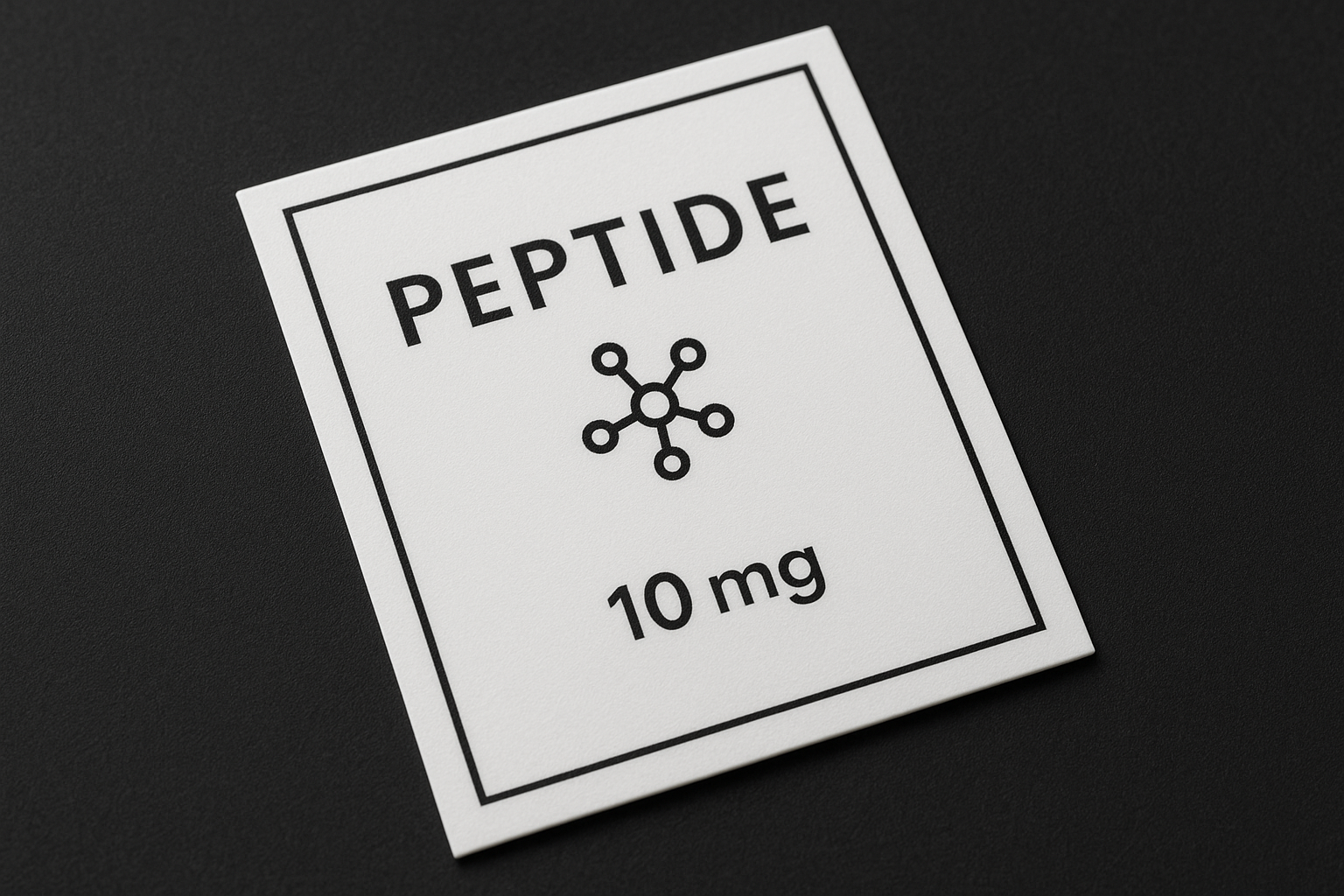 Clean peptide label with white background and subtle molecular icon