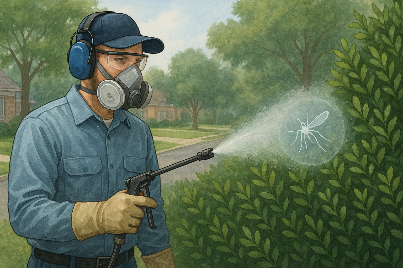 Diagram comparing barrier spray, organic spray, and misting system for mosquito control