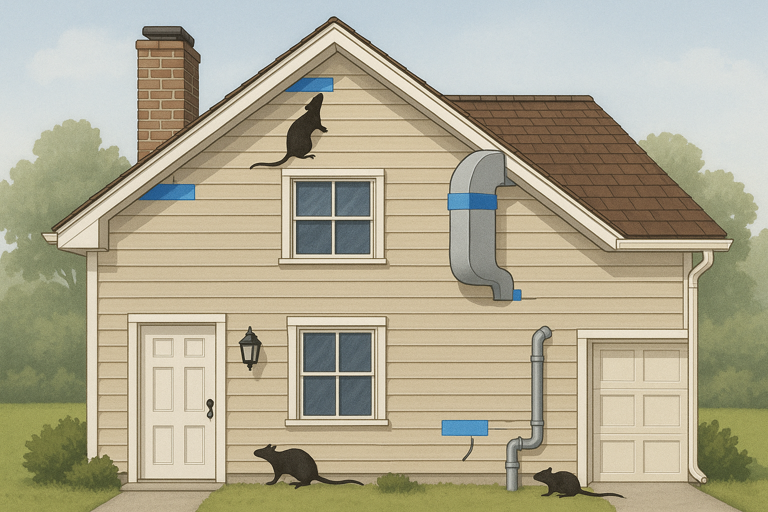 Diagram of common rat entry points on a residential building