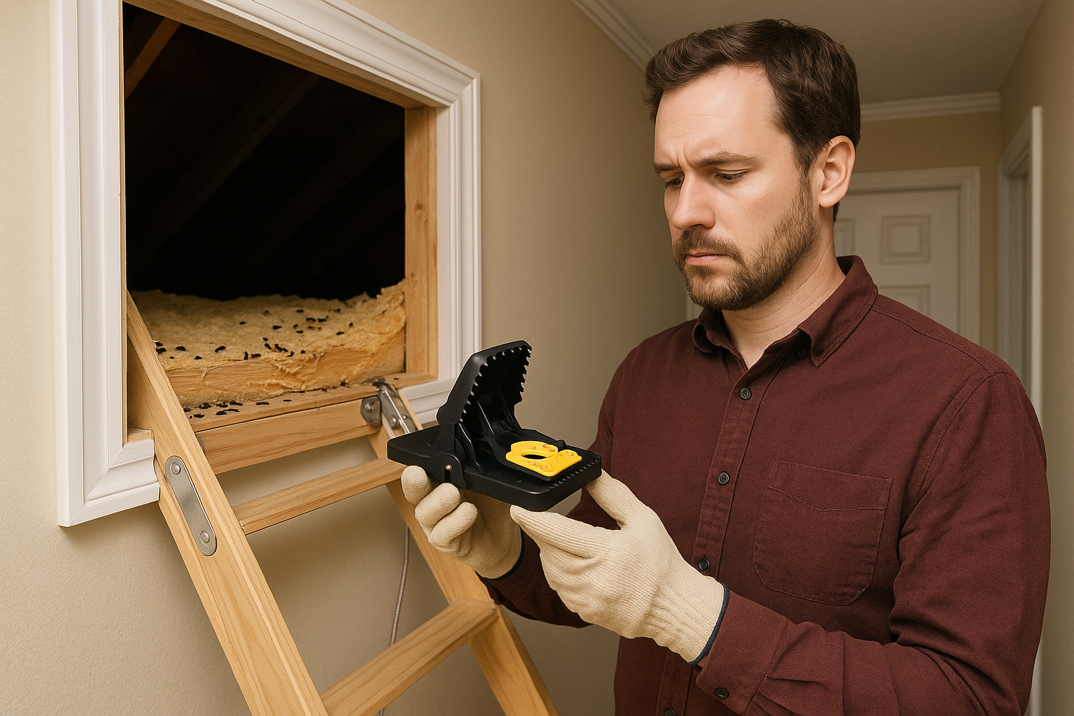 Illustration of a rat running along a wall with trap placement icons