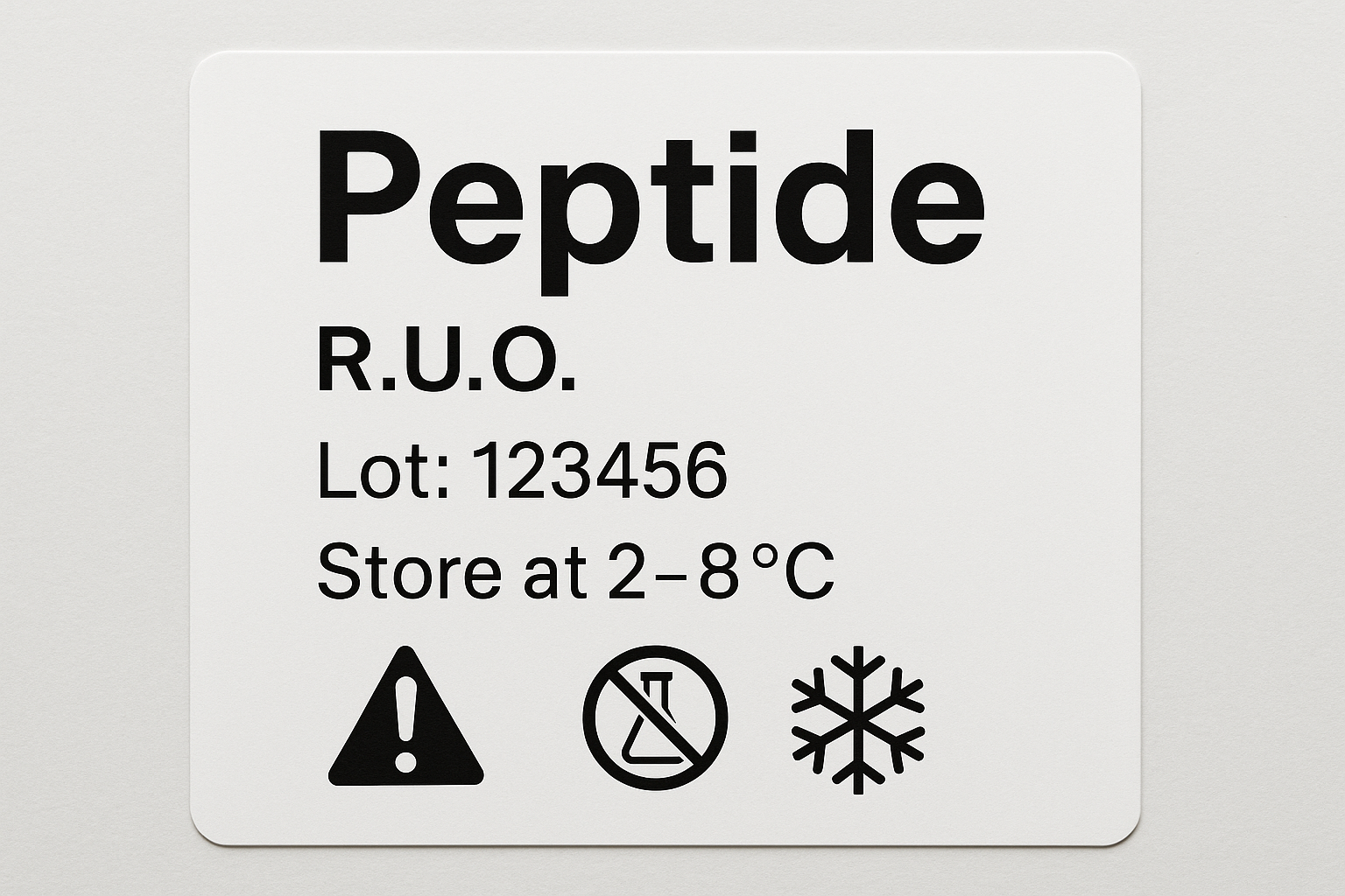 Mock‑up of a compliant peptide label showing all required elements