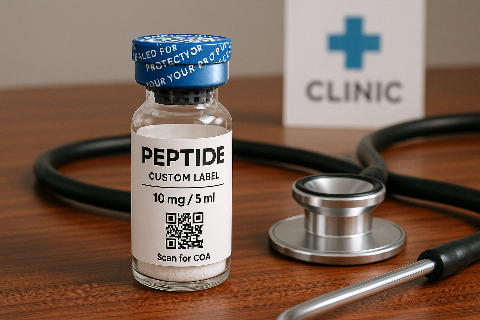 QR code on peptide label linking to digital Certificate of Analysis