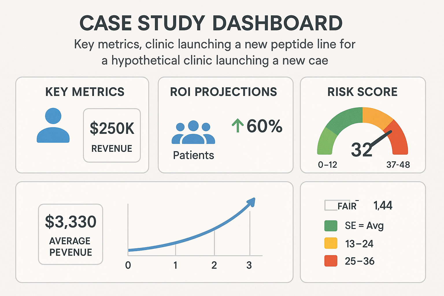 Dashboard view of ROI and risk metrics for a new peptide line