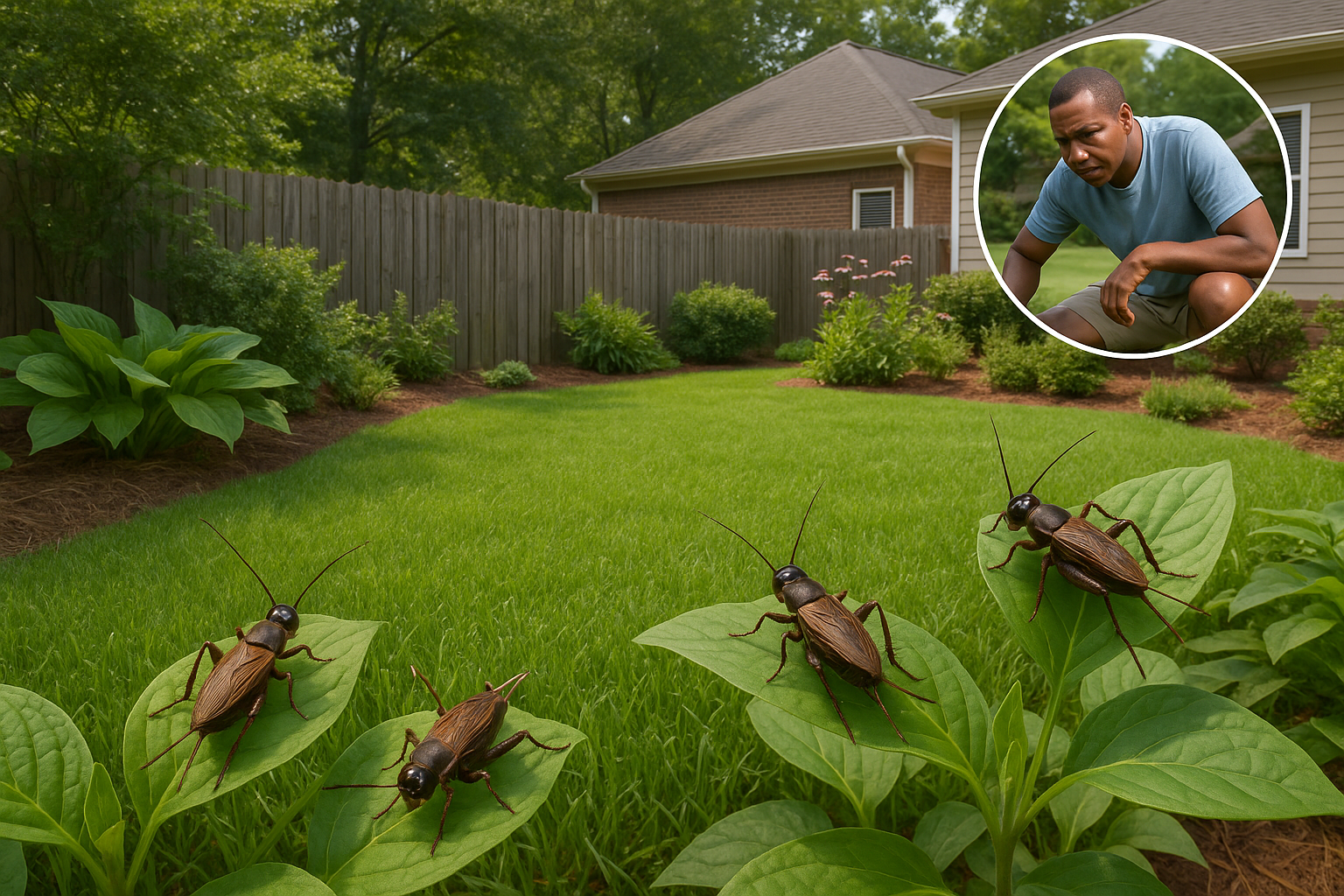 Southern House Cricket perched on mulch