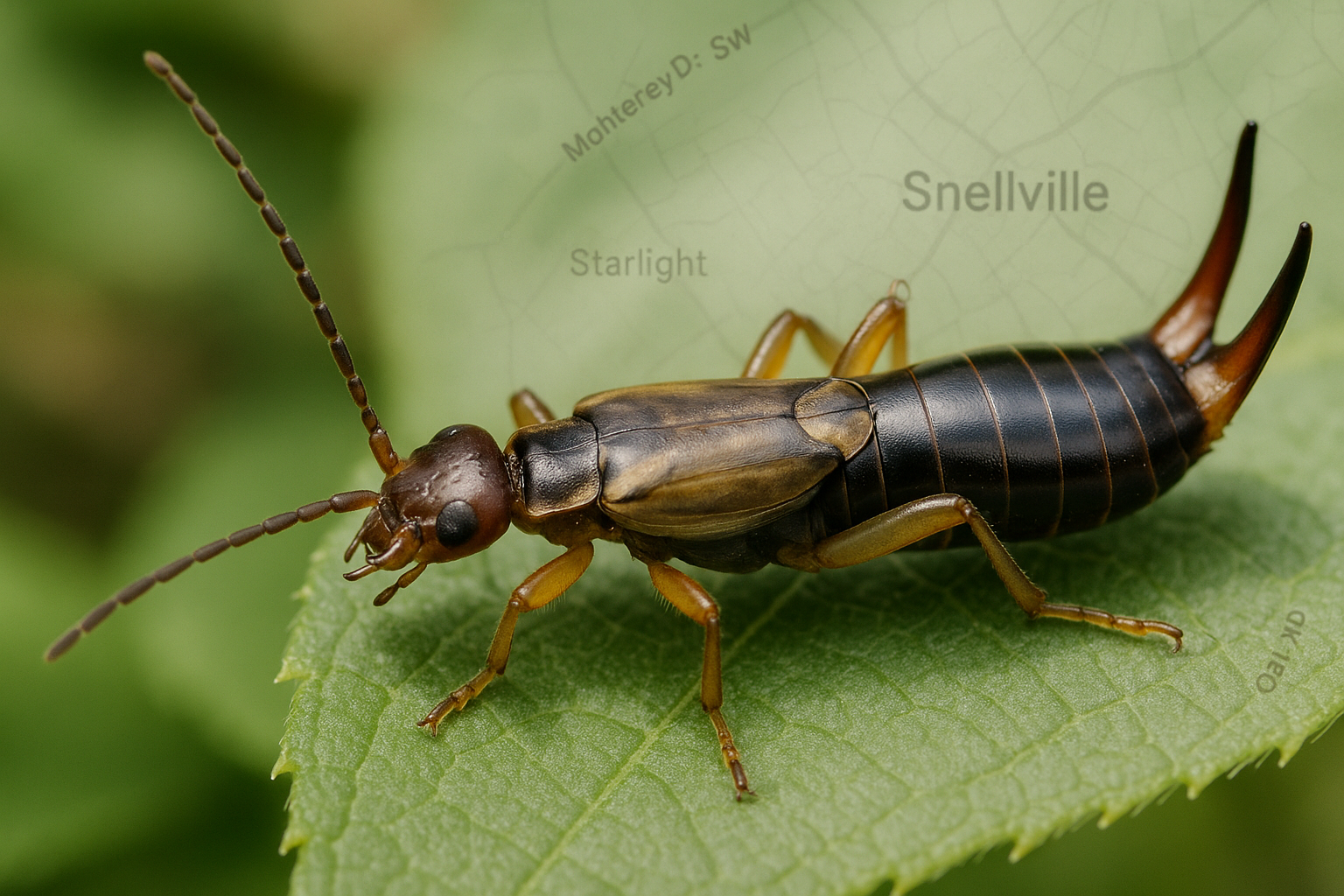 How much does earwig control cost in Snellville, Georgia? 3 Close-up of an earwig showing its elongated body and cerci