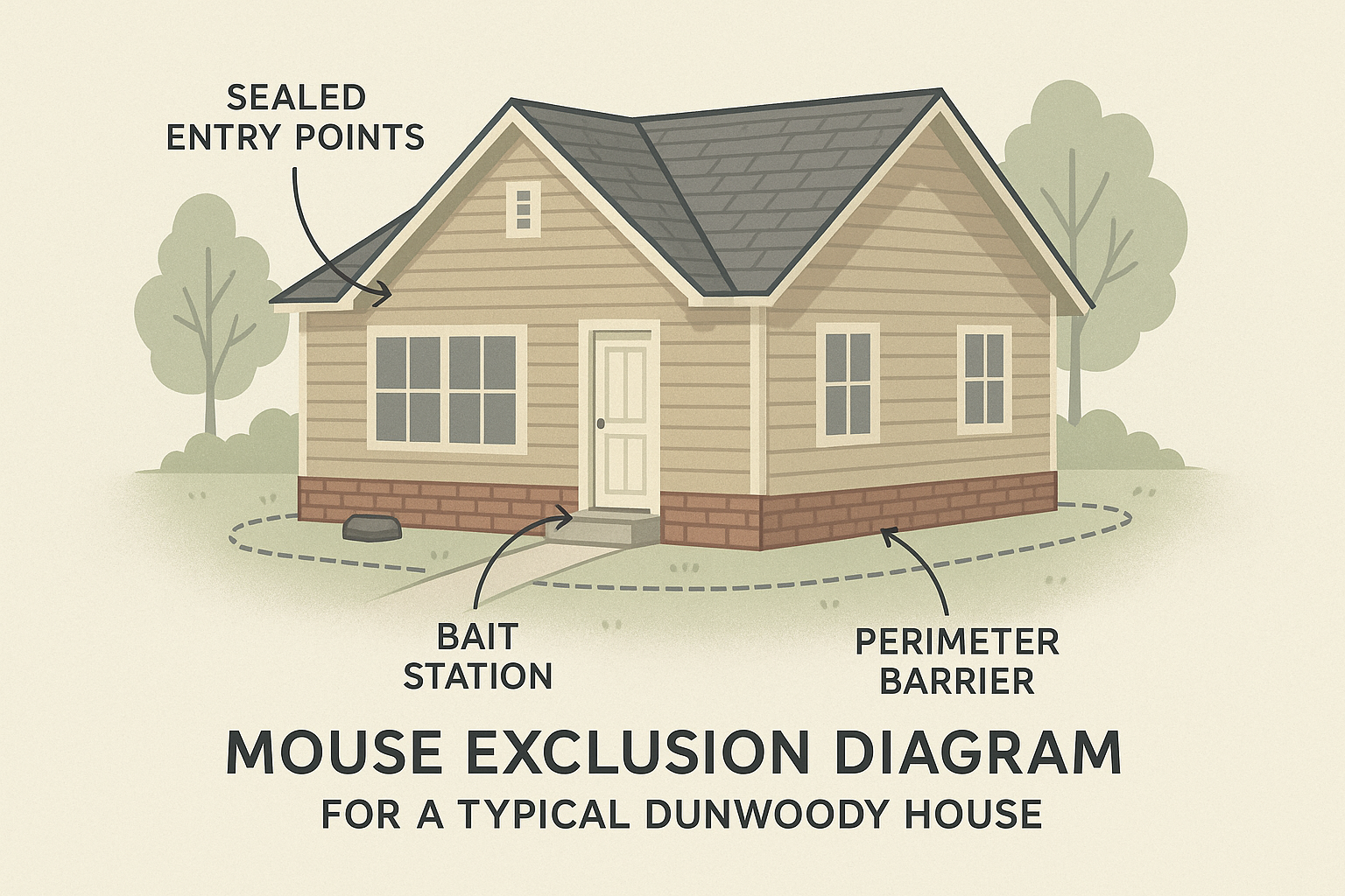 Diagram showing common mouse entry points and exclusion methods for a typical home