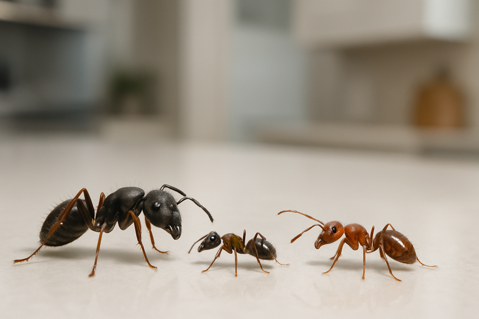 Illustration of ant trails and a fire‑ant mound near a house foundation