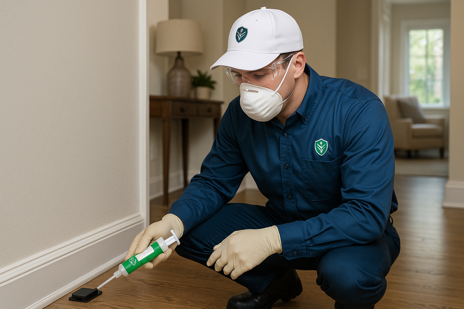 Anthem Pest technician reviewing a digital map of a Brookhaven neighborhood