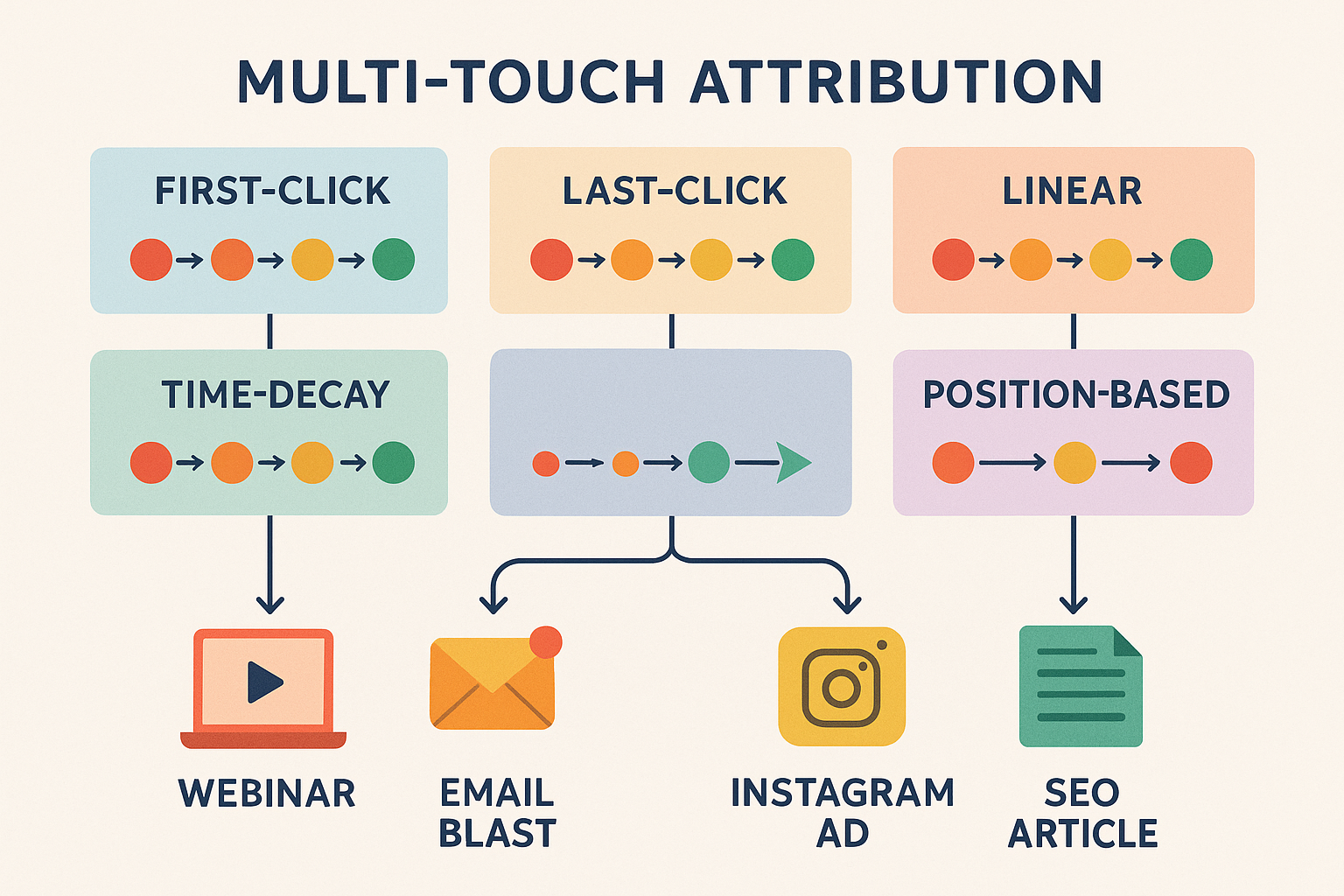 Diagram of attribution models applied to peptide marketing