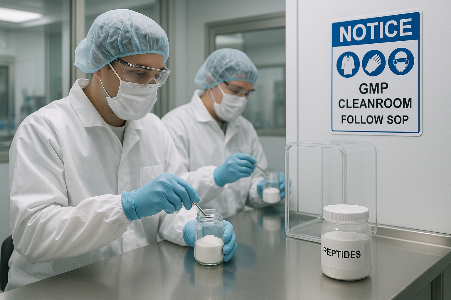 Illustration of a GMP‑compliant peptide laboratory layout